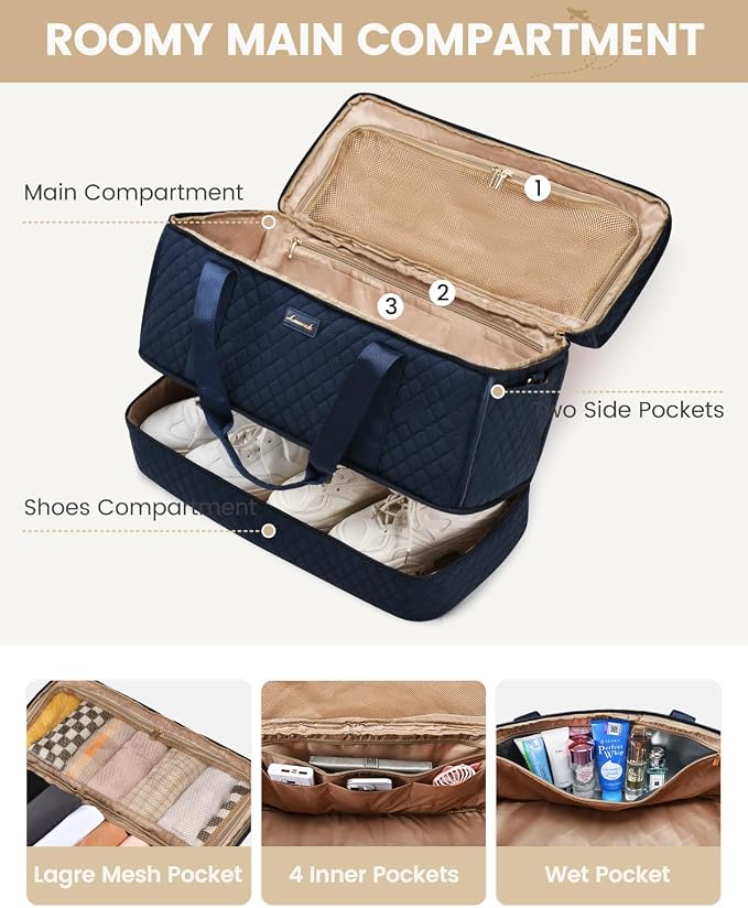 LOVEVOOK Travel Duffle Bag - Weekender & Overnight Bag with Toiletry & Wet Pocket, Carry-On Size, 3pc Set - Image 4
