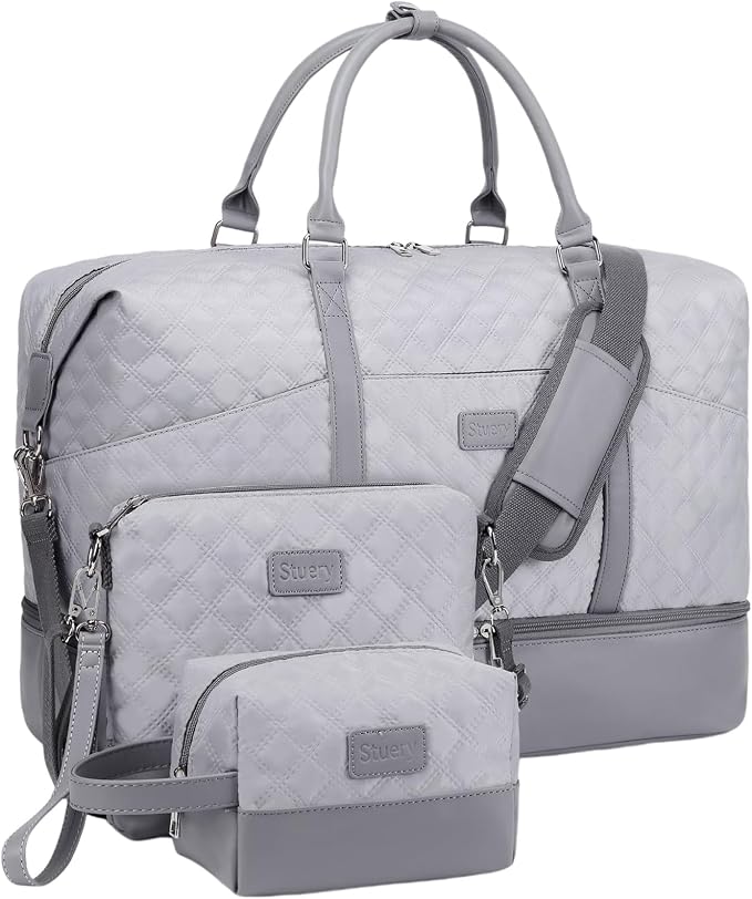 Weekender Bag, Large Travel Duffel Bag for Women, Carry on Overnight Bag with Shoe Compartment and Toiletry Bags by Stuery