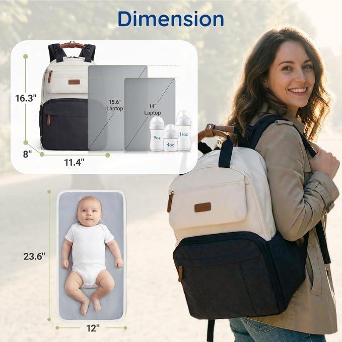 mommore Diaper Bag Backpack Travel Baby Bag with Changing Pad for Mom Dad | Large Capacity, Insulated Pockets, Luggage & Stroller Straps, Maternity Bag for Newborn Baby Essentials, Hospital & Work - Image 5