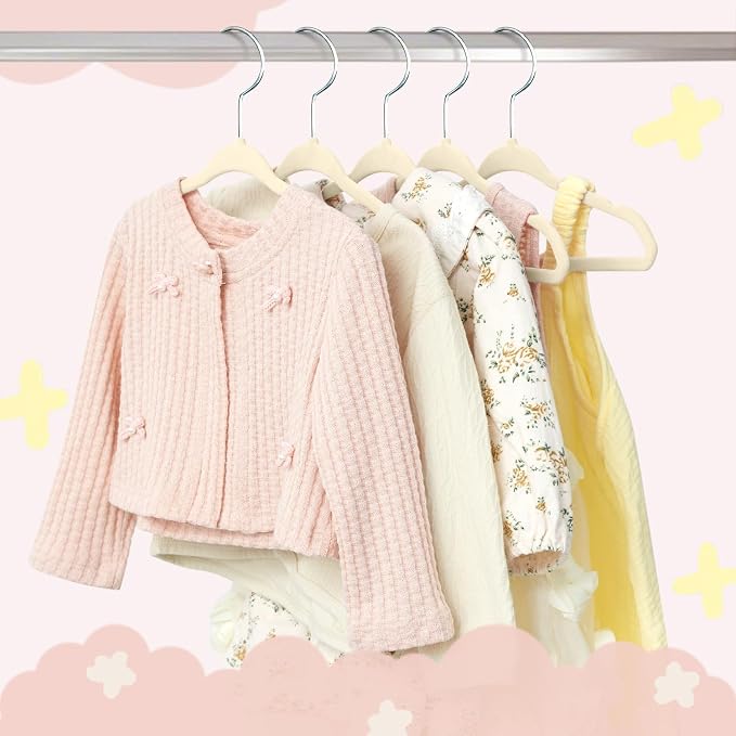 BAGAIL 50 Pack Kids Velvet Hangers 11 Inches Children's Clothes Hangers Non-Slip Baby Hangers for Infant/Toddler (Ivory) - Image 7