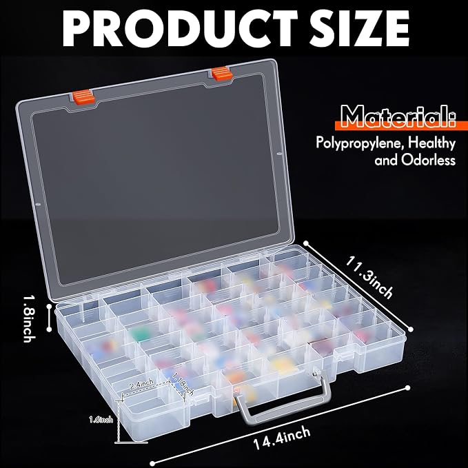 1 Pcs 48 Grids Plastic Bead Organizer Box with Divider, Clear - Image 3