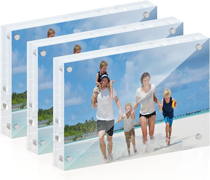 ATZYmolin 3 Pack 4x6 Acrylic Picture Frame, Magnetic Double Sided | Magnetic Double Sided Display, 20% Thicker, Frameless Clear Transparent, Self Standing with Microfiber Cloth by ATZYmolin