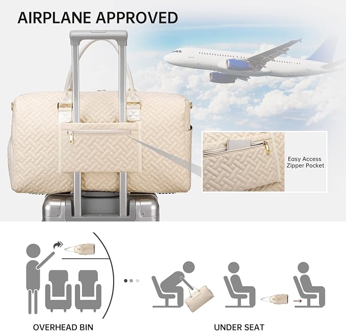Duffle Bag for Travel, Weekender Bag with Shoe Compartment, Carry On Overnight Bag for Women with Toiletry Bag, Gym Bag with Wet Pocket, Hospital Bags for Labor and Delivery Beige - Image 2