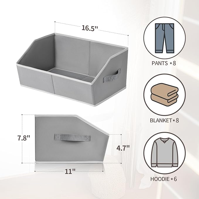 Large Storage Bins Baskets - 6 Pack Closet Storage Cubes, Fabric Baskets for Organizing, Cube Organizer Bins with Handles, Foldable Boxes for Clothes, Towels, Grey - Image 7