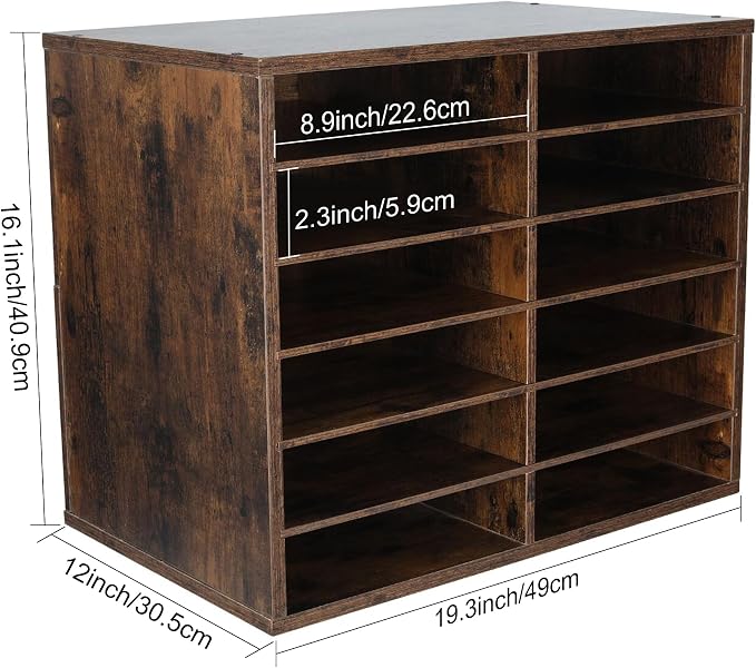 EasyPAG 12 Compartments Wooden Literature Organizer with Adjustable Shelves, 6000 Sheets Capacity Paper Organizer, Classroom Mailbox and Mail Sorter for Teachers and Office, Archaize - Image 7