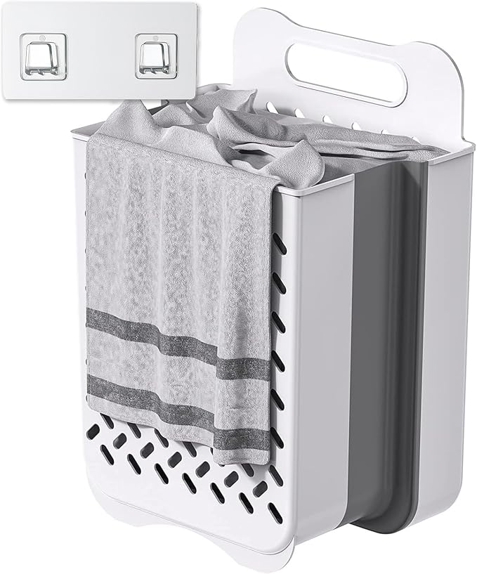Plastic Foldable Laundry Basket with Handle, 35L Wall Mounted Laundry Hamper Freestanding Dirty Clothes Hamper, Collapsible Laundry Baskets Pop Up Hamper Storage Container for Snacks Dolls by Pansyling