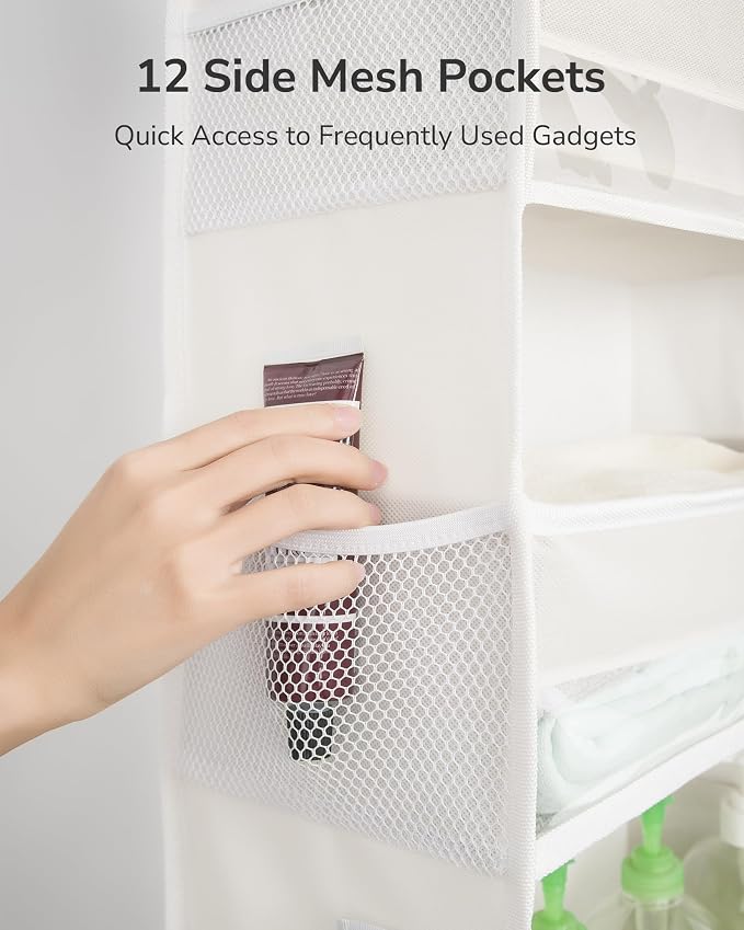 ULG Over The Door Organizer with 6 Large Pockets 12 Side Pockets, 50lbs Weight Capacity Door Hanging Organizer for Bedroom, Bathroom, Pantry, Nursery Storage, Beige (Pack of 3) - Image 4