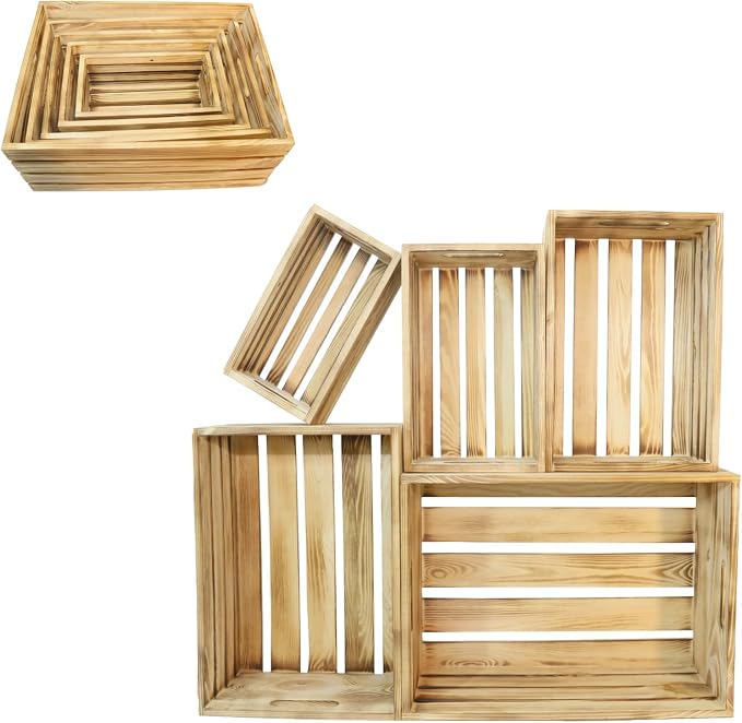 5 Pcs Wooden Crates for Display, Nesting Wood Crate for Storage, 5 Size | Farmhouse Weddings Wooden Basket for Storage Container and Decorations, Rustic Wood Crates for Farmers Market, Birthday, DIY - Image 7
