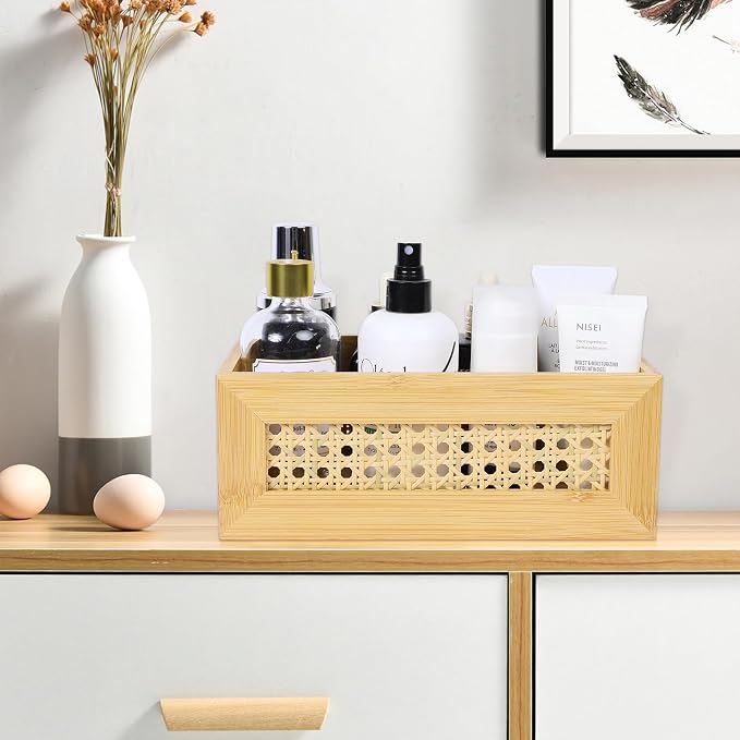 ANMINY Bamboo Rattan Storage Baskets, 3PCS Nesting, with Handles | Natural Bamboo Wood Baskets, Decorative Storage with Built-in Handles, Nestable for Pantry Kitchen Shelf Desktop - Image 2