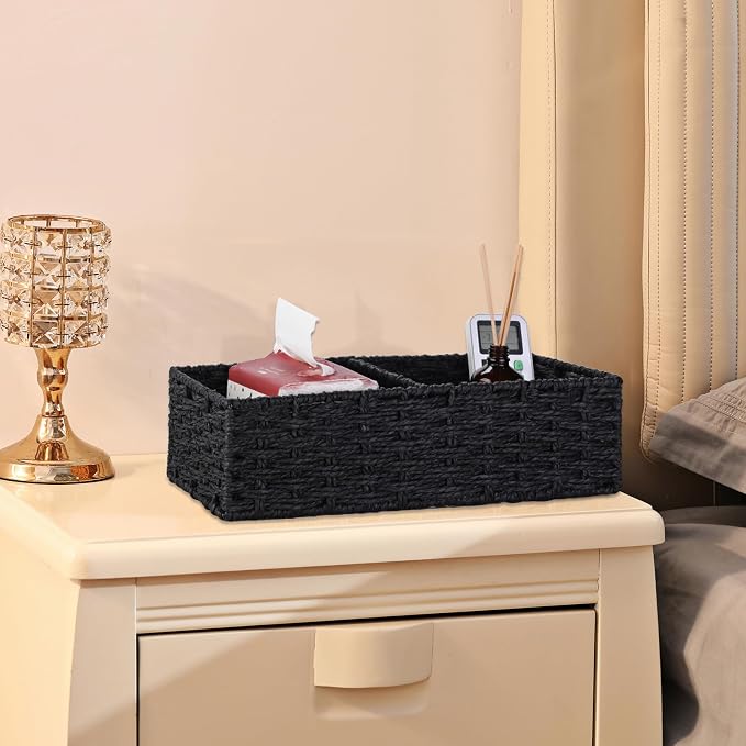 2 Section Wicker Storage Basket, Black Wicker Baskets, Toilet Tank Basket, Small Baskets for Organizing Storage Shelves, 2-Pack - Image 7
