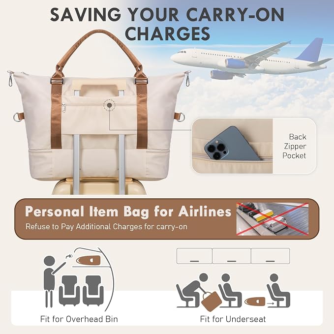 WOOMADA Weekender Overnight Bag for Women, Shoulder Travel Duffel with Shoes Compartment,Gym Bag with Toiletry Bag - Image 6