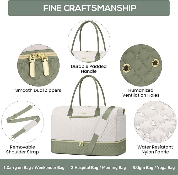 Overnight Weekender Bag for Women: Travel Duffle Bag with Shoe Compartment | 50L Capacity for 7 Day Trip Waterproof Durable Toiletry Bag Wet Pocket for Damp Items Suitable for Weekend Trips Hospital - Image 5