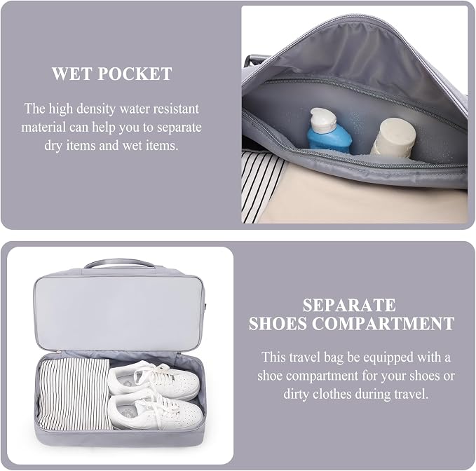 Weekender Bags for Women, Personal Item Travel Bag with Shoes Compartment | Overnight Travel Duffel Bag with Toiletry Bag, Airplane Friendly Carry-On Bag - Image 5