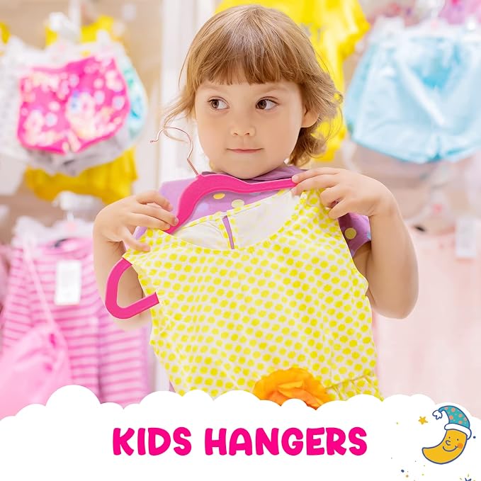 HOUSE DAY Velvet Kids Hangers 60 Pack, Premium Childrens Hangers for Closet | Hot Pink Ultra Thin Cute Non Slip Kid Felt Clothes Hanger 14 Inch, Small Hanger for Toddler Clothes +360° Rose Gold Hook - Image 2