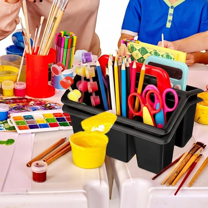 WILLBOND 18 Pcs Classroom Storage Caddies Stackable Utility Caddies with 4 Compartment Plastic Caddy with Handle Portable Classroom Storage Bins Organizers for Kindergarten School Supplies (Black) - Image 6
