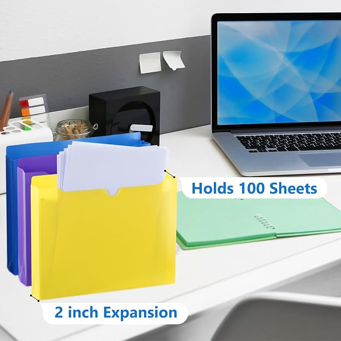 Dunzoom 50 Pack File Jackets Letter Size 2 Inch Stylish Expansion Manila Plastic File Folders Expandable Heavy Duty Reinforced Straight Cut Tab Expandable Document Jacket for Office - Image 3