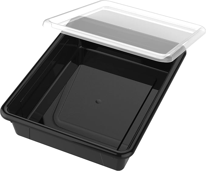 Storex Letter Size Flat Storage Tray – Organizer Bin with Non-Snap Lid for Classroom, Office and Home, Black, 5-Pack (62535A05C) - Image 3