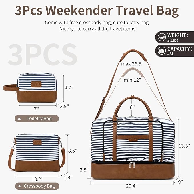 Weekender Bag, Large Travel Duffel Bag for Women, Carry on Overnight Bag with Shoe Compartment and Toiletry Bags - Image 3