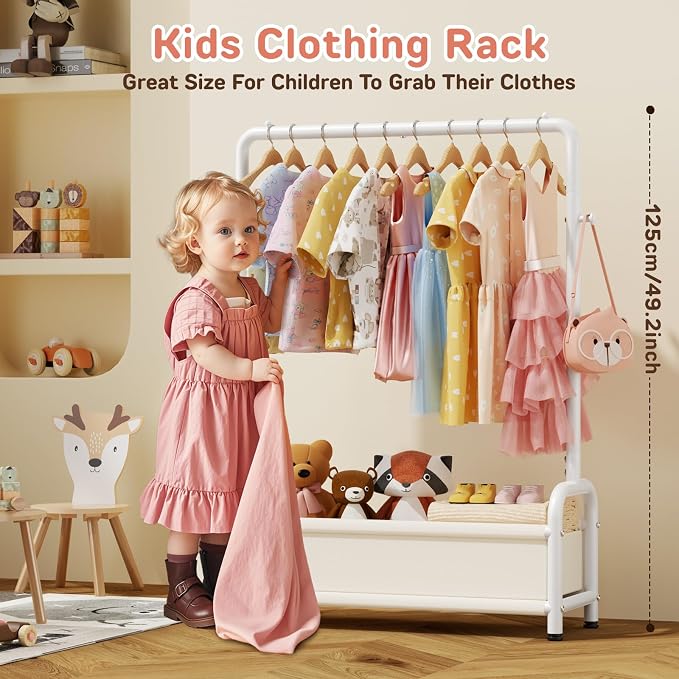 Kids Clothing Rack with Storage Shelf, Kids Dress Up Storage | for Coats, Small Baby Garment Rack for Hanging Clothes, Toddler Wardrobe Closet Organizer (Classic, White) - Image 2