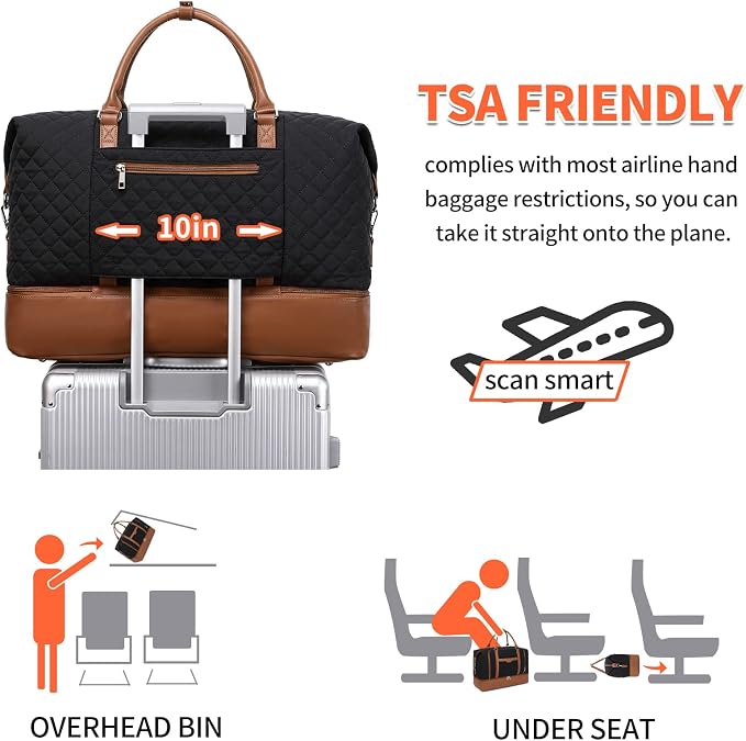 Weekender Bag, Large Travel Duffel Bag for Women, Carry on Overnight Bag with Shoe Compartment and Toiletry Bags - Image 5