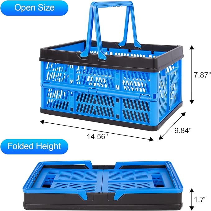 3 Packs 20L Collapsible Plastic Shopping Basket with Handles - Plastic Foldable Storage Crates - Ultra Flat 1.7" Folding Grocery Baskets for Car Trunk, RV & Home Organization (Lightweight Design) - Image 5