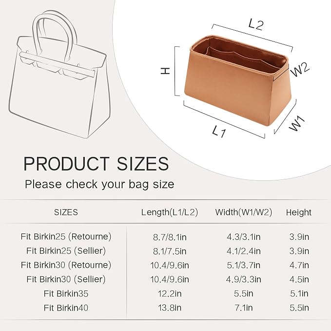 Fits for Brikin Bag Insert Organizer For Hermes(30 S,Gold) | Premium Silk Material,Smooth Touch,Lightweight,zipper,protect from scratches & stains,multiple pockets,keychain,waterproof - Image 8
