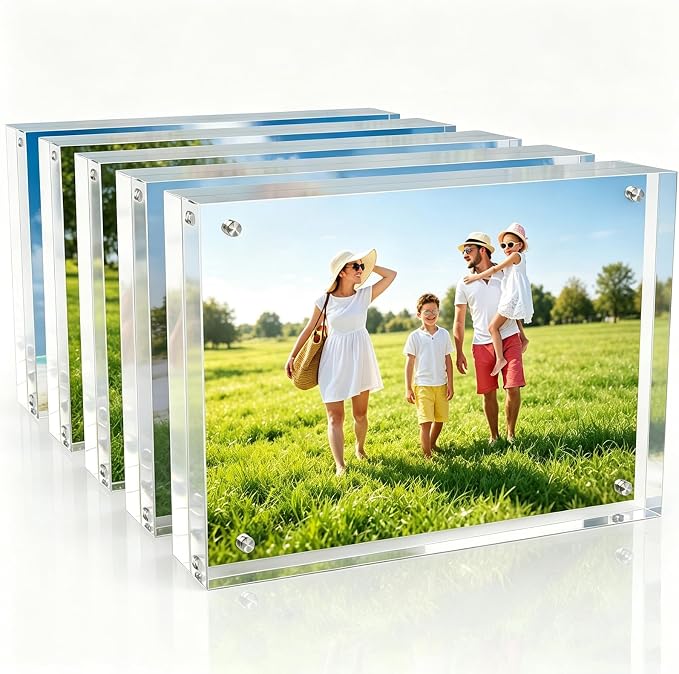 5x7 Inch Acrylic Picture Frame 5 Pack, 10+10mm Magnetic Photo Frame | High-clarity Acrylic, for 5x7 Pictures, Anti-fade, Frameless Floating, Double Display, Liquids Corrosion Resistant, 5 Pack by laapee