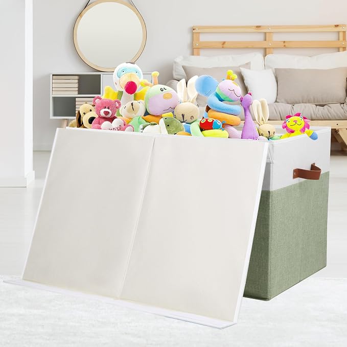 Large Toy Storage Box with Lid, Toy Chest Bin Boxes Basket with Dividers | Sturdy Toy Organizer Bin for Kids, Boys, Girls, Nursery, Living Room, Bedroom, Playroom 26"x17" x17" (Green and White) - Image 6