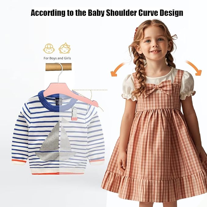 Pink 12.7" Ultra-Thin Wooden Children Closet Clothes Clips Hangers 20PCS Wood Baby Kids Coat Hangers for Infant Toddler Newborn Jumpsuit Pants Skirts Jeans Space Saving Heavy Duty Durable - Image 6