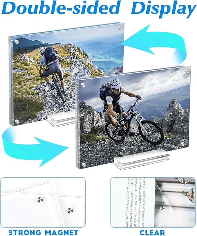 Acrylic Picture Frames 8x10 In 2 Pack,Clear Magnetic Photo Frame | With Base,Double Sided Frameless Floating,Can Horizontal & Vertical,for Family,Office,Wedding Certificate Documents Frame - Image 4