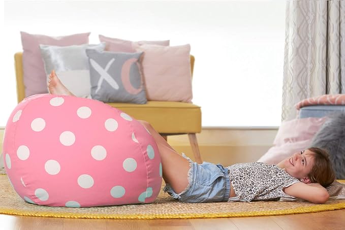 Aubliss Stuffed Animal Bean Bag Storage Chair | (Light Pink Dot, Medium (32'')) - Image 6