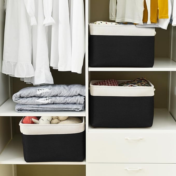 Storage Basket for Gifts Empty - Large Cubes 3 Pack 15.8x11.8x11.8 inch Storage Bins for Organizing Book Cloth Bathroom Toy (White & Black) - Image 4