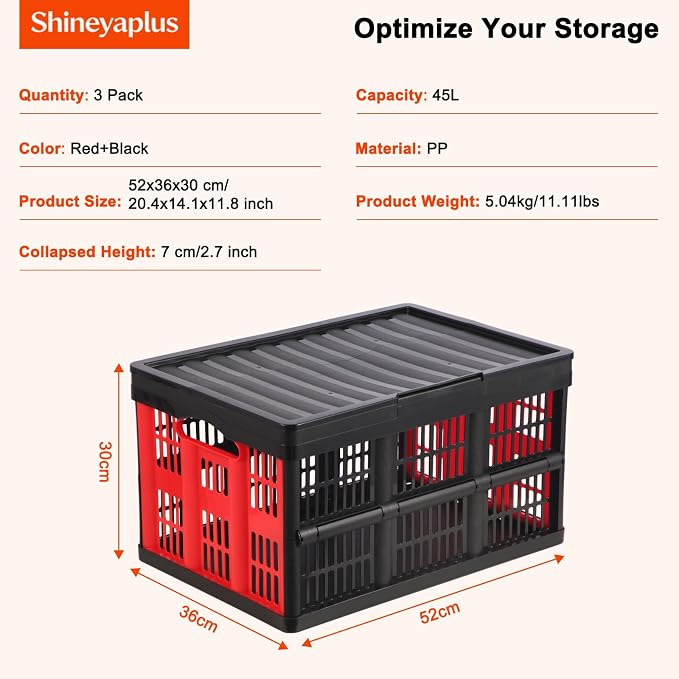 45L Collapsible Storage Bins with Lids, | 3 Packs Heavy Duty Foldable Storage Crates with Handles, 55 lbs Capacity, Storage Bins for Camping, Grocery & Outdoor - Image 2