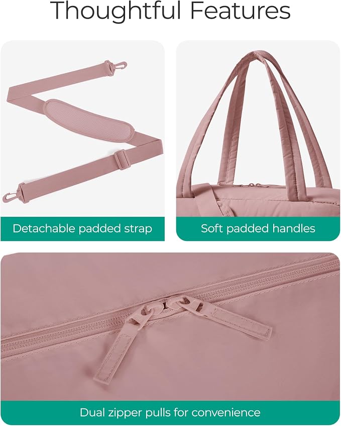 BAGSMART Gym Bag for Women with Toiletry Pouch, Lightweight Weekender Bags for Women with Wet Pocket, 31L Travel Duffle Carry On Bag, Weekender Overnight Bag for Travel,Water Resistant,Dark Pink - Image 6