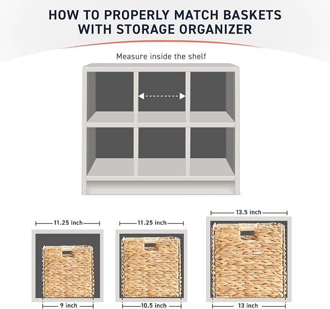Ornavo Home 13x13 Water Hyacinth Storage Baskets Set of 8, Natural | Handwoven Collapsible Wicker Cube Bins with Handles; Ideal for Bathroom, Bedroom, Laundry or Pantry - Image 6