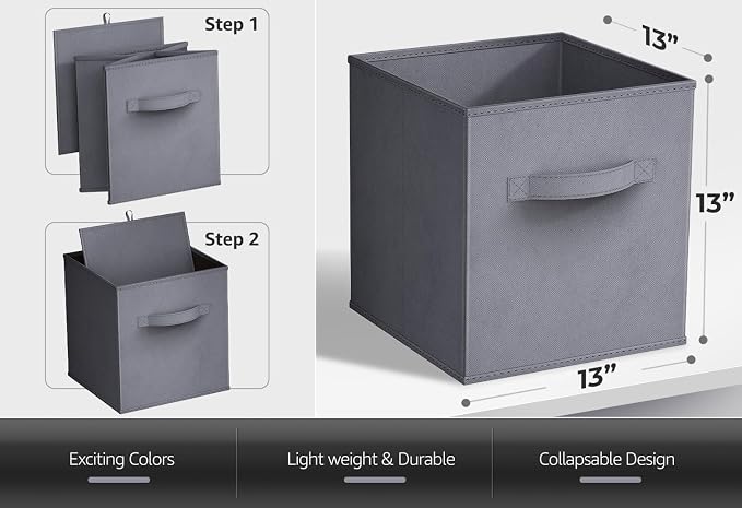Sorbus Fabric Storage Cubes - 6 Foldable Storage Bins for Organizing Pantry, Cubbies, Toy Box - Clothes Storage & Closet Organizer - 13 Inch Collapsible Cube Baskets for Shelves with Handle - Image 3