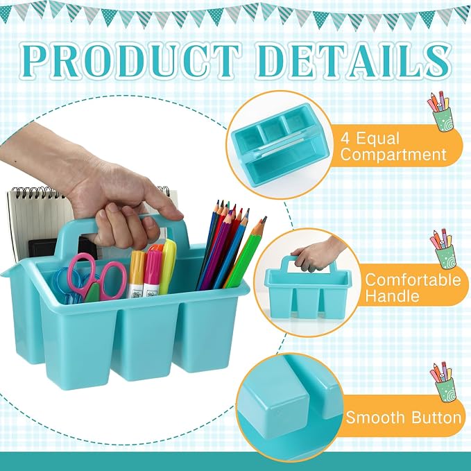 WILLBOND 12 Pcs Classroom Storage Caddies Stackable Utility Caddies with 4 Compartment Plastic Caddy with Handle Portable Storage Bins Organizers for Kids Schools Art Craft Supplies - Image 5