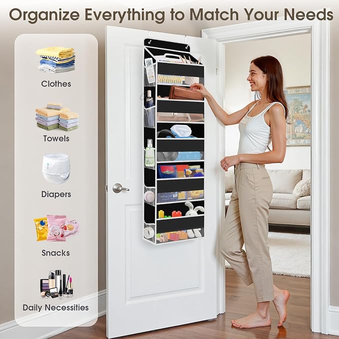 1Pack Over The Door Organizer Large Capacity Hanging Storage Room Organizer | 40 lb Capacity, Ultra-Sturdy, Foldable, Mesh Design with Clear Window, Space-Saving Organizer for Pantry, Nursery & Closet - Image 6