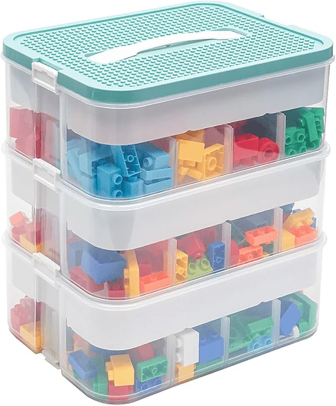Plastic Storage Organizer for Lego Box Kids Child Toy Stackable Containers with Lids Bins 3 Layers Adjustable Compartments Building Blocks Chest Case - Image 7