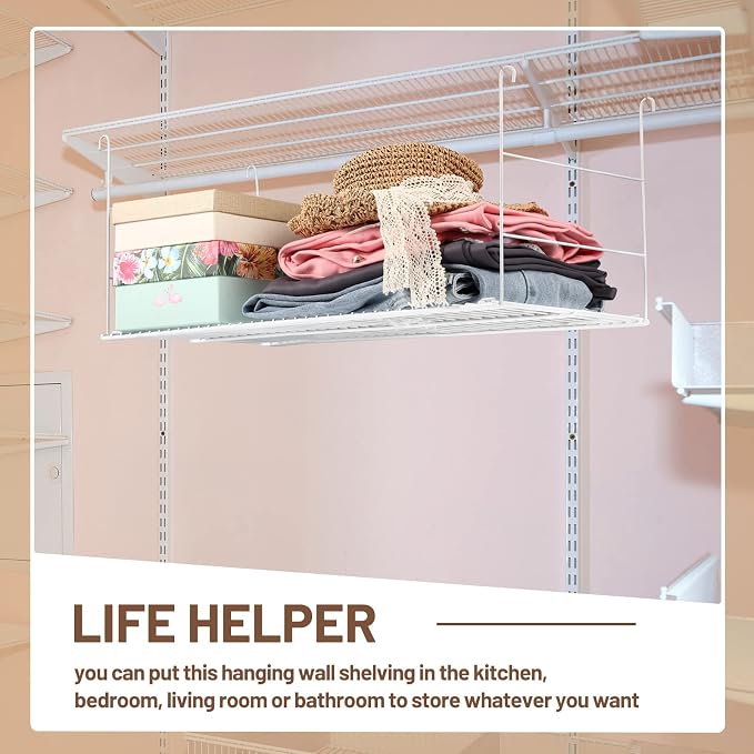 4 Pieces 24 Inch Hanging Closet Shelves White Wire Hanging Shelf Universal Long Wire Shelf Basket Closet Organizers and Storage for Clothing Sweaters Shoes Handbags Clutches Accessories - Image 7