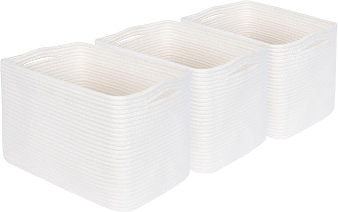 3-Pack Storage Baskets for Shelves, Playroom and Classroom, Book Basket, Decorative Cube Bins, Woven Closet Organizers, Baby Nursery Baskets, Creamy White - Image 9