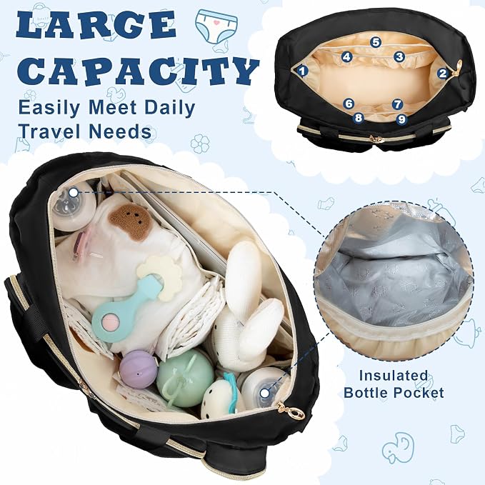 GDNasist Diaper Bag Tote, Large Travel Hospital Bag for Labor Delivery | Baby Bag with Pacifier Case, Large Capacity Travel Diaper Case with Changing Pad & Stroller Clips - Image 2
