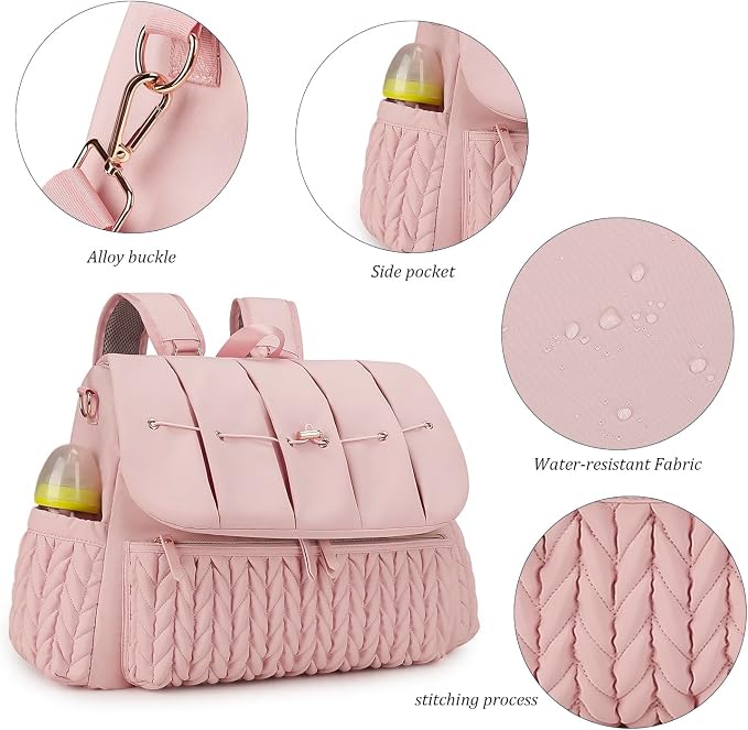 Lmbabter Diaper Bag Backpack Messenger Bag Travel Backpack Maternity Bags Stylish Baby Bag with Changing Pad for Mom (Pink) - Image 2