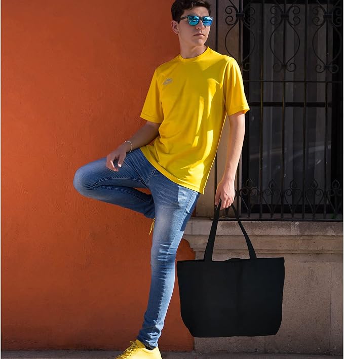 Koolmox Black Canvas Tote Bags, 6-Pack 17x14x3.9'' 12Oz Heavy Duty Cotton Bags with Handles and Bottom, Reusable Grocery Shopping Bag Bulk Sublimation Tote Bags Blank for Teachers Crafts - Image 2