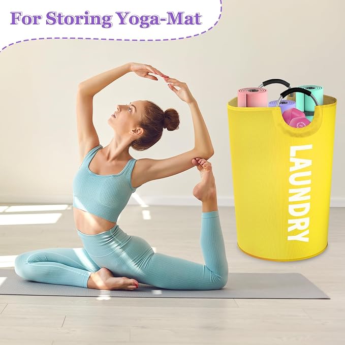125L Tall Hamper with Handles, Large Clothes Hamper with Handle for Dorm | IHOMAGIC Freestanding Dirty Clothes Hamper, Portable Laundry Bin, Storage Basket for Travel, Apartment, Yellow - Image 3