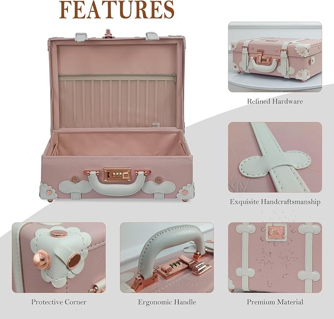 Unitravel Baby Keepsake Case, 16" Handmade Memory Storage Box, Newborn Keepsake Box, Vintage Suitcase for Baby Shower, Baptism, Naming Ceremony or Birthday (Pink) - Image 6