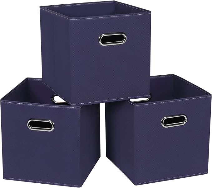 STOREONE Fabric Storage Bins Cubes Baskets Containers-(11X11X11) with Dual Handles for Shelf Closet, Nursery Home ， Bedroom Organizers, Foldable Set of 3 (Navy Blue) by STOREONE