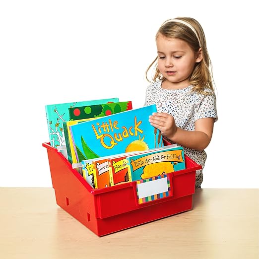 Really Good Stuff Picture Book Classroom Library Bins with Dividers | 13.5" x 13.5" x 7.75, 4-Pack, Rainbow, Large Plastic Bin Organizers for Book Organization, Documents, Files, Magazines - Image 3