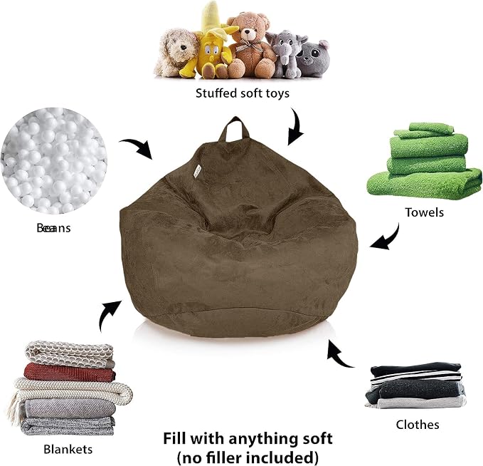 Bean Bag Stuffed Animal Storage Chair Cover (No Filler) for Kids and Adults. Extra Large Bird's Nest Beanbag Memory Foam Soft Premium (Chocolate, 3 ft (Cover Only)) - Image 2