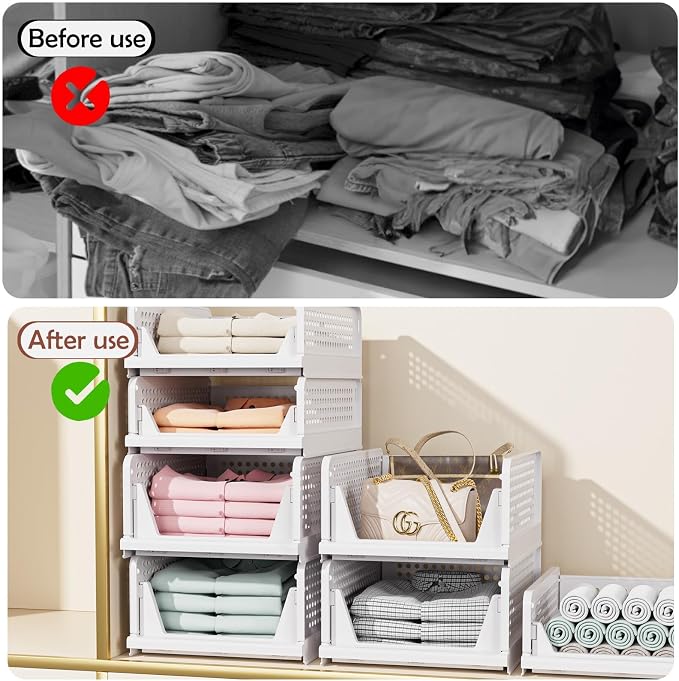 CTSNSLH 8 Pack Closet Organizers Stackable Storage Box | White stackable plastic drawer bins for closets, wardrobes, kitchens, bathrooms, offices - Image 4